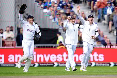 England vs Sri Lanka 1st Test, 3rd Day: England's Harry Brook celebrates the catch of Sri Lanka's Dimuth Karunaratne